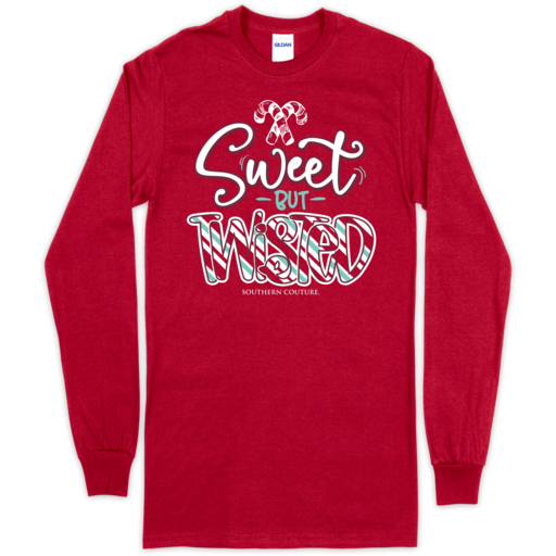 SC Soft Sweet But Twisted front print on LS-Cherry Red