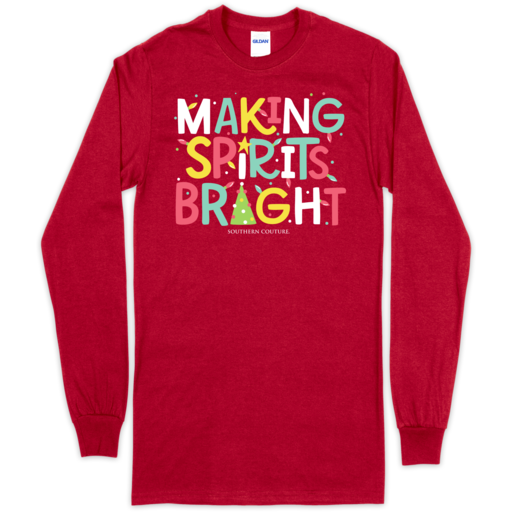 SC Soft Making Spirits Bright front print on LS-C. Red