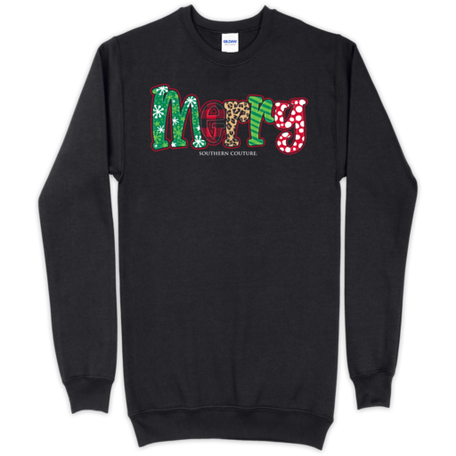 SC Patterned Merry front print Sweatshirt-Black