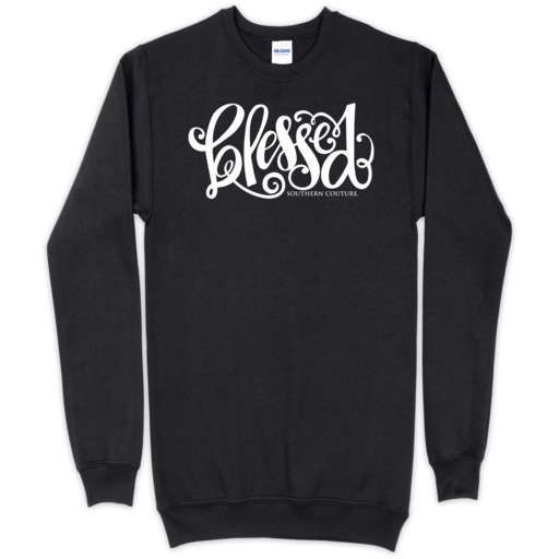 SC Blessed front print Sweatshirt-Black