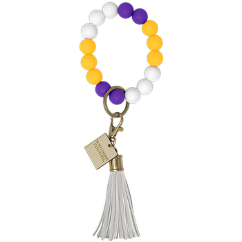 SC Silicone Beaded Bracelet Key Chain-Purple/Gold
