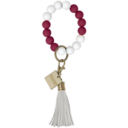SC Silicone Beaded Bracelet Key Chain-Maroon/White