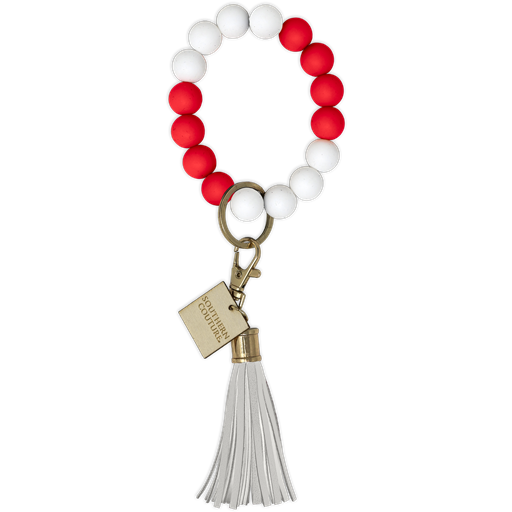 SC Silicone Beaded Bracelet Key Chain-Red/White