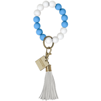 SC Silicone Beaded Bracelet Key Chain-Carolina Blue/White
