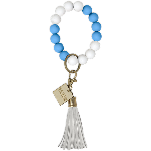 SC Silicone Beaded Bracelet Key Chain-Carolina Blue/White