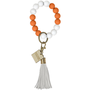 SC Silicone Beaded Bracelet Key Chain-Orange/White