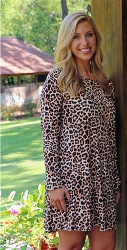 SC Knit Blend Long Sleeve T-Shirt Dress-Solid Leopard