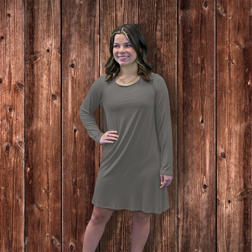 SC Knit Blend T-Shirt Dress in Long Sleeve-Cloud Grey