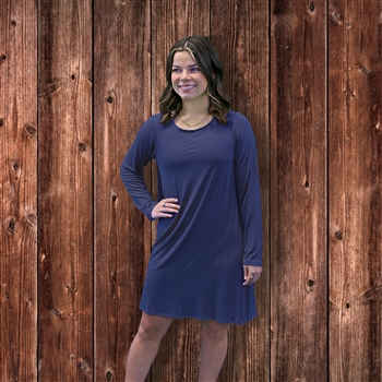 SC Knit Blend T-Shirt Dress in Long Sleeve-Estate Blue