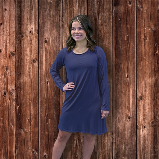 SC Knit Blend T-Shirt Dress in Long Sleeve-Estate Blue