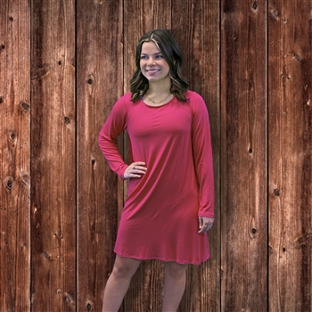 SC Knit Blend T-Shirt Dress in Long Sleeve-New Fuschia