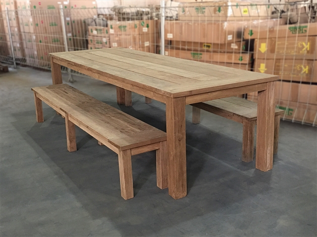 Reclaimed 110" Teak Table SET #001 w/ 2 Backless Benches