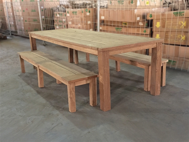 Reclaimed 110" Teak Table SET #002 w/ 2 Backless Benches