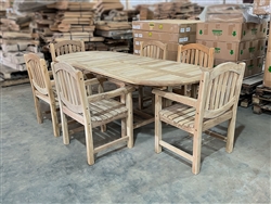 Eden Oval Double Extension Teak Table 180cm Regular To 240cm w/ Extension x 100cm Width Set w/ 6 Chelsea Arm Chairs