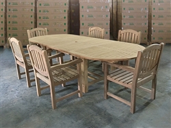 Eden Oval Double Extension Teak Table 200cm Regular To 300cm w/ Extension x 120cm Width Set w/ 6 Manchester Arm Chairs