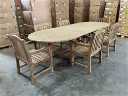 Eden Oval Double Extension Teak Table 200cm Regular To 300cm w/ Extension x 120cm Width Set w/ 6 St. Croix Arm Chairs