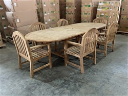 Eden Oval Double Extension Teak Table 200cm Regular To 300cm w/ Extension x 120cm Width Set w/ 6 Tristan Arm Chairs