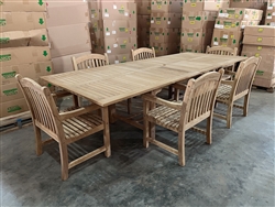 Eden Rectangle Double Extension Teak Table 200cm Regular To 300cm w/ Extension x 120cm Width Set w/ 6 Sumbawa Arm Chairs