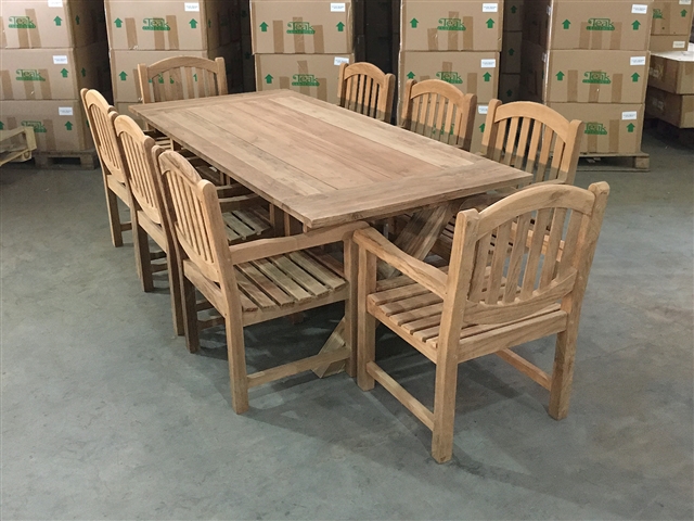 Cambridge Teak Rectangle Table 220x100cm SET w/ 8 Manchester Arm Chairs