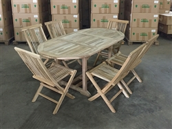 Demeling Oval Teak Table Set w/ 6 Shelia Premium Folding Chairs (120cm x 90cm - Extends to 170cm)