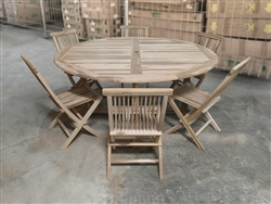 180cm/71" Elma Teak Round Table Set w/ 6 Shelia Premium Folding Chairs