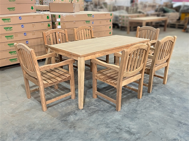 Fayette Teak Rectangle Table 180x90cm SET w/ 6 Manchester Arm Chairs