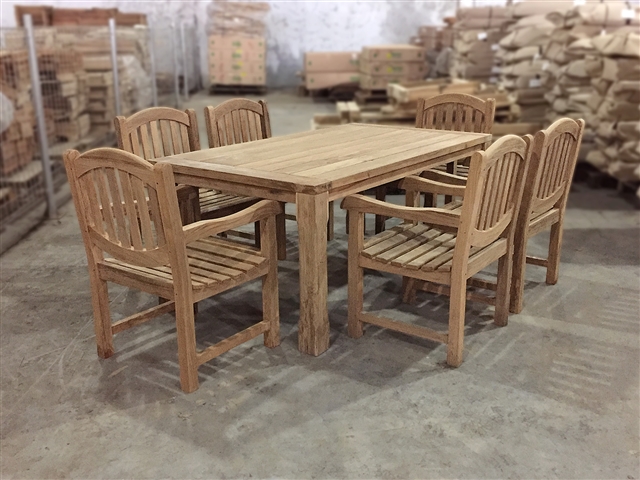 Jambi Teak Rectangle Table 180x100cm SET w/ 6 Manchester Arm Chairs