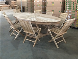 Mambak Oval Teak Table 275x150cm w/ 8 Shelia Premium Folding Chairs