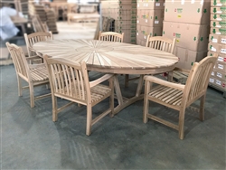Mambak Oval Teak Table 275x150cm w/ 6 Slagi Arm Chairs