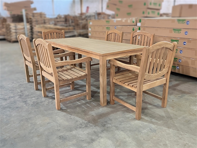 Wellington Teak Rectangle Table 210x90cm SET w/ 6 Manchester Arm Chairs