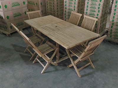 Maharani Rectangle Teak Table Set w/ 6 Shelia's Sister Folding Chairs (140cm x 80cm - Extends to 200cm)