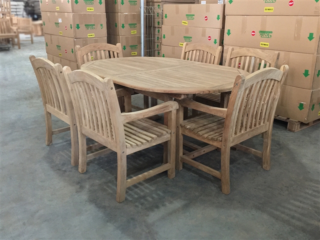 Mantingan Oval Teak Table Set w/ 6 Sumbawa Arm Chairs (180cm x 120cm - Extends to 240cm)