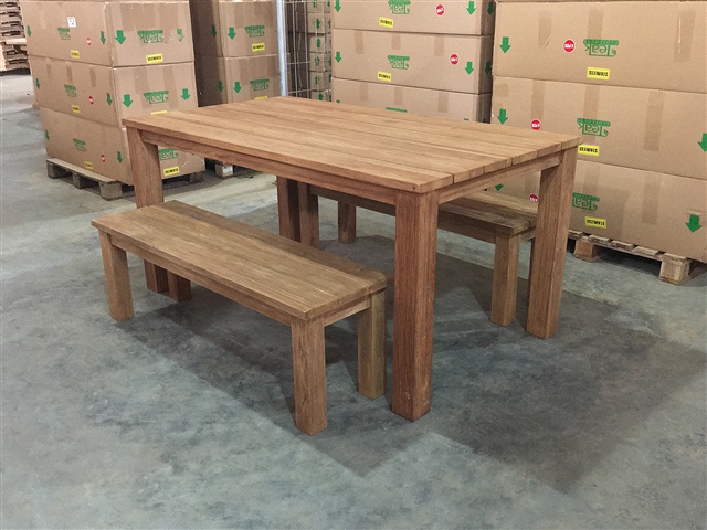 Lexington Teak Rectangle Table 165x90cm Set w/ (2) Beaumont Teak Backless Bench