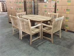 Suwawal Oval Extension Teak Table Set w/ 6 Lebak Arm Chairs (150cm x 90cm - Extends to 200cm)