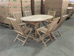 Suwawal Oval Extension Teak Table Set w/ 6 Shelia Premium Folding Chairs (150cm x 90cm - Extends to 200cm)