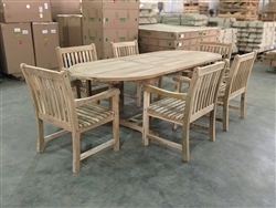 Suwawal Oval Extension Teak Table Set w/ 6 Flores Arm Chairs (180cm x 100cm - Extends to 240cm)