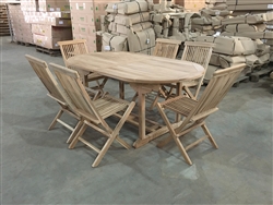 Suwawal Oval Extension Teak Table Set w/ 6 Shelia Premium Folding Chairs (180cm x 100cm - Extends to 240cm)