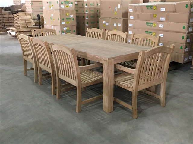 Wales Teak Rectangle Table 260x100cm SET w/ 8 Sumbawa Arm Chairs