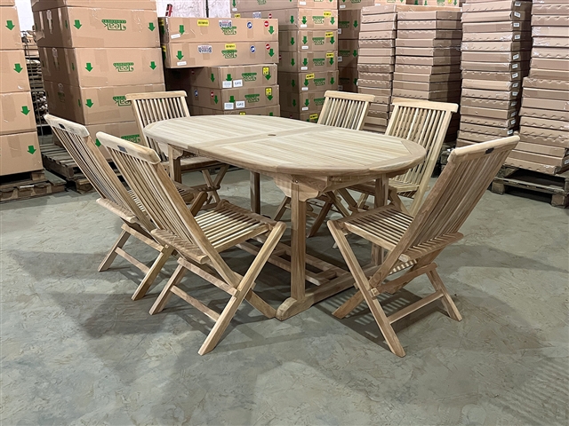Melrose Oval Extension Teak Table Set w/ 6 Shelia Premium Folding Chairs (180cm x 100cm - Extends to 240cm)