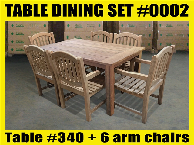 Reclaimed 63" Teak Table SET #0002 w/ 6 Manchester Arm Chairs