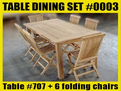 Reclaimed Teak Table #SET 0003 w/ 6 Shelia Classic Folding Chairs