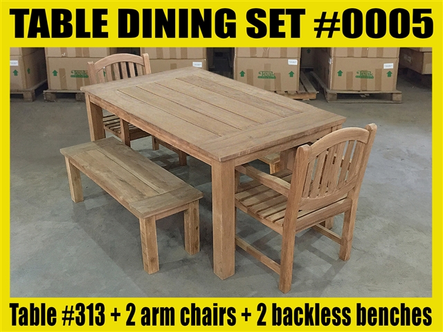 Reclaimed 63" Teak Table SET #0005 w/ 6 Manchester Arm Chairs