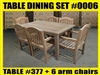 Reclaimed 63" Teak Table SET #0006 w/ 6 Manchester Arm Chairs