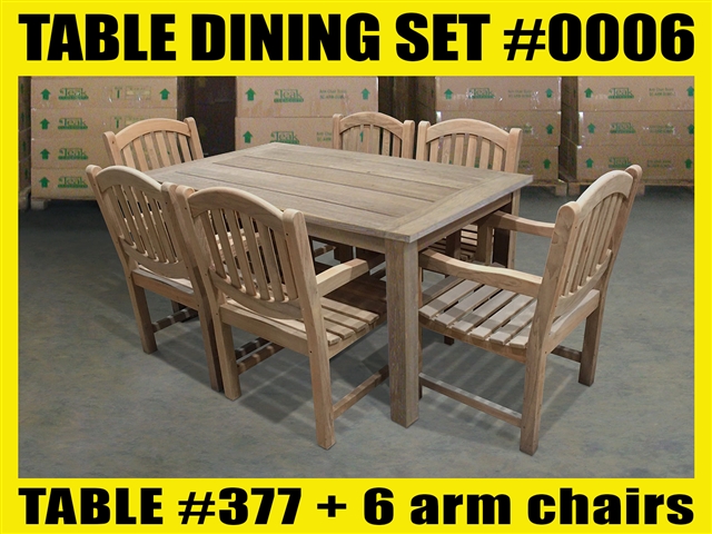 Reclaimed 63" Teak Table SET #0006 w/ 6 Manchester Arm Chairs
