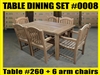 Reclaimed 63" Teak Table SET #0008 w/ 6 Manchester Arm Chairs