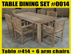 Reclaimed 71" Teak Table SET #0014 w/ 6 Manchester Arm Chairs