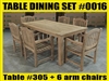 Reclaimed 79" Teak Table SET #0016 w/ 6 Manchester Arm Chairs