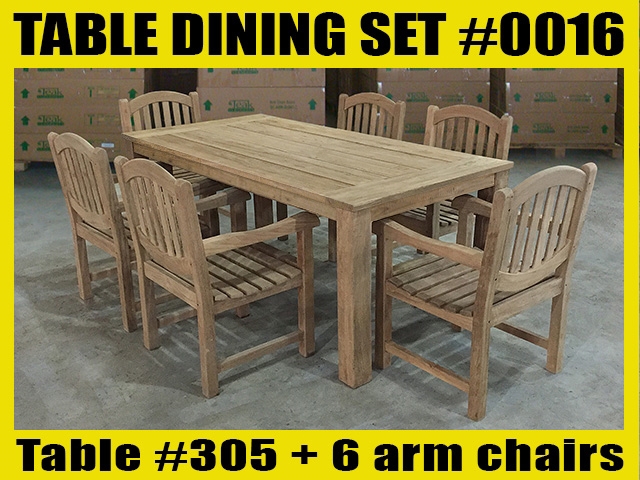 Reclaimed 79" Teak Table SET #0016 w/ 6 Manchester Arm Chairs