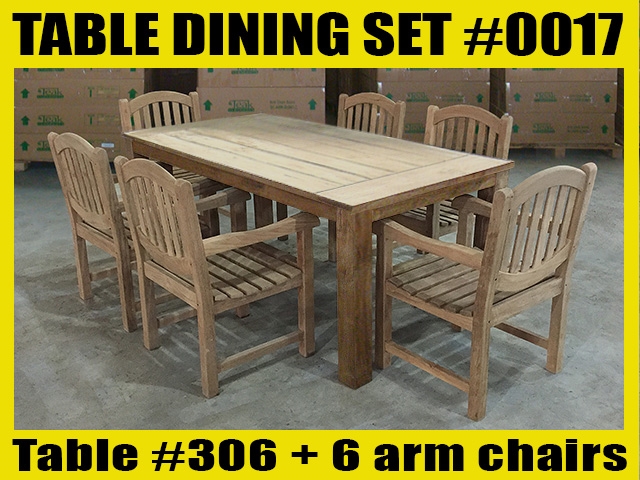 Reclaimed 79" Teak Table SET #0017 w/ 6 Manchester Arm Chairs