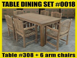 Reclaimed 79" Teak Table SET #0018 w/ 6 Manchester Arm Chairs